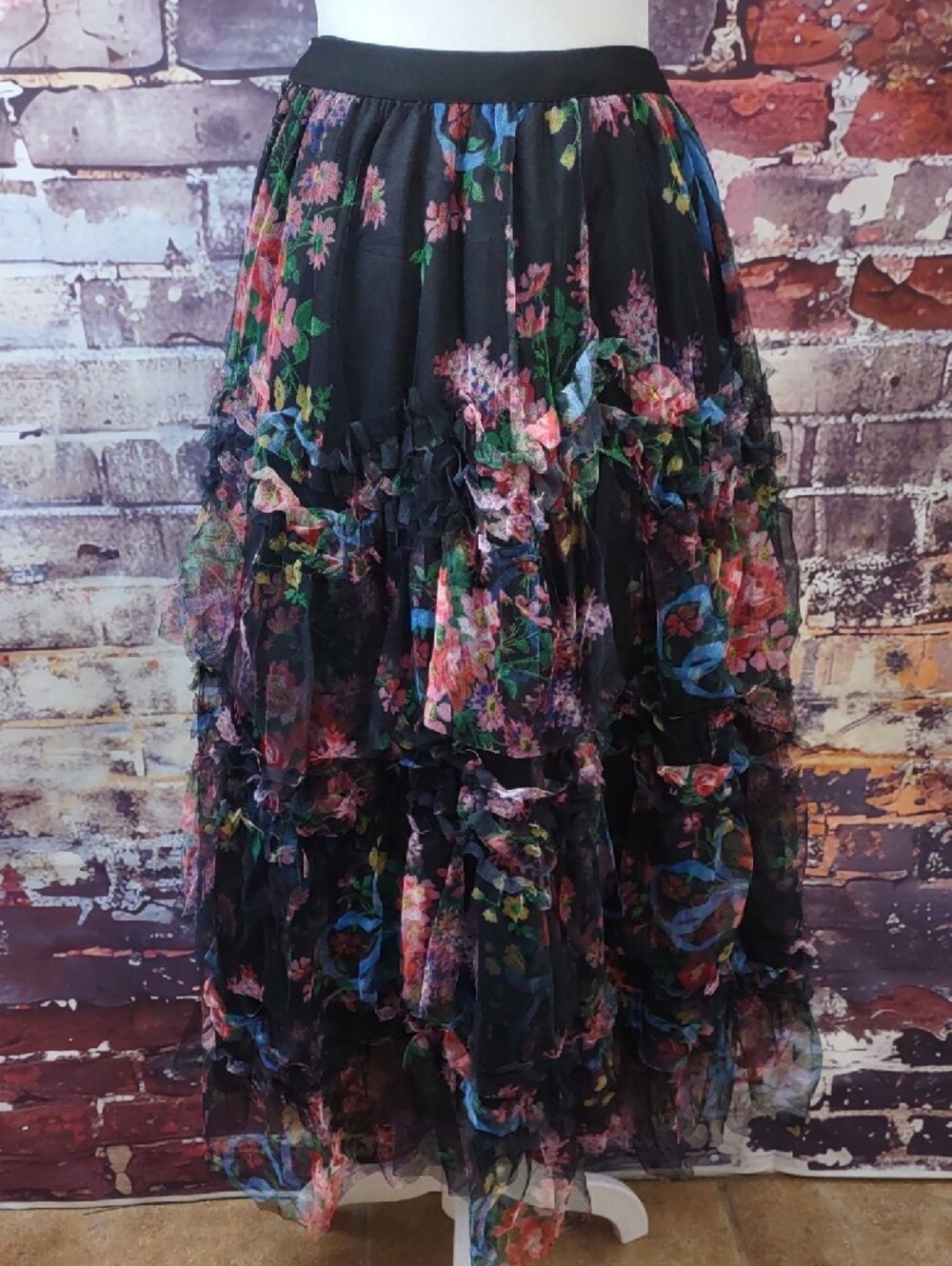 Miss Sparkling Floral Tulle Tiered Maxi Skirt